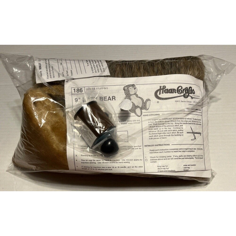 Vintage Haan Crafts Teddy Bear Sewing Kit Plush Home Ec Unfinished Sealed NIP